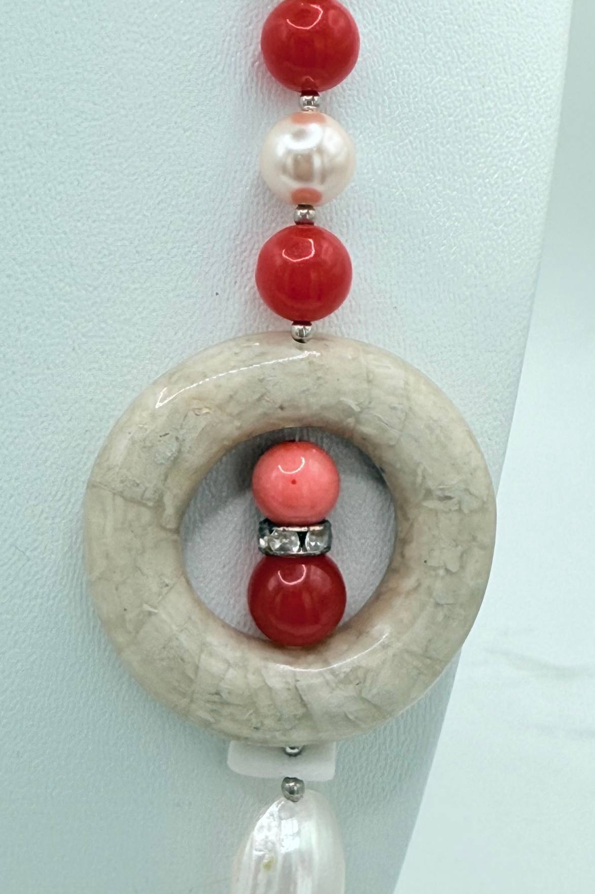 SAUTOIR PERLES CORAIL ET AGATES ORANGES