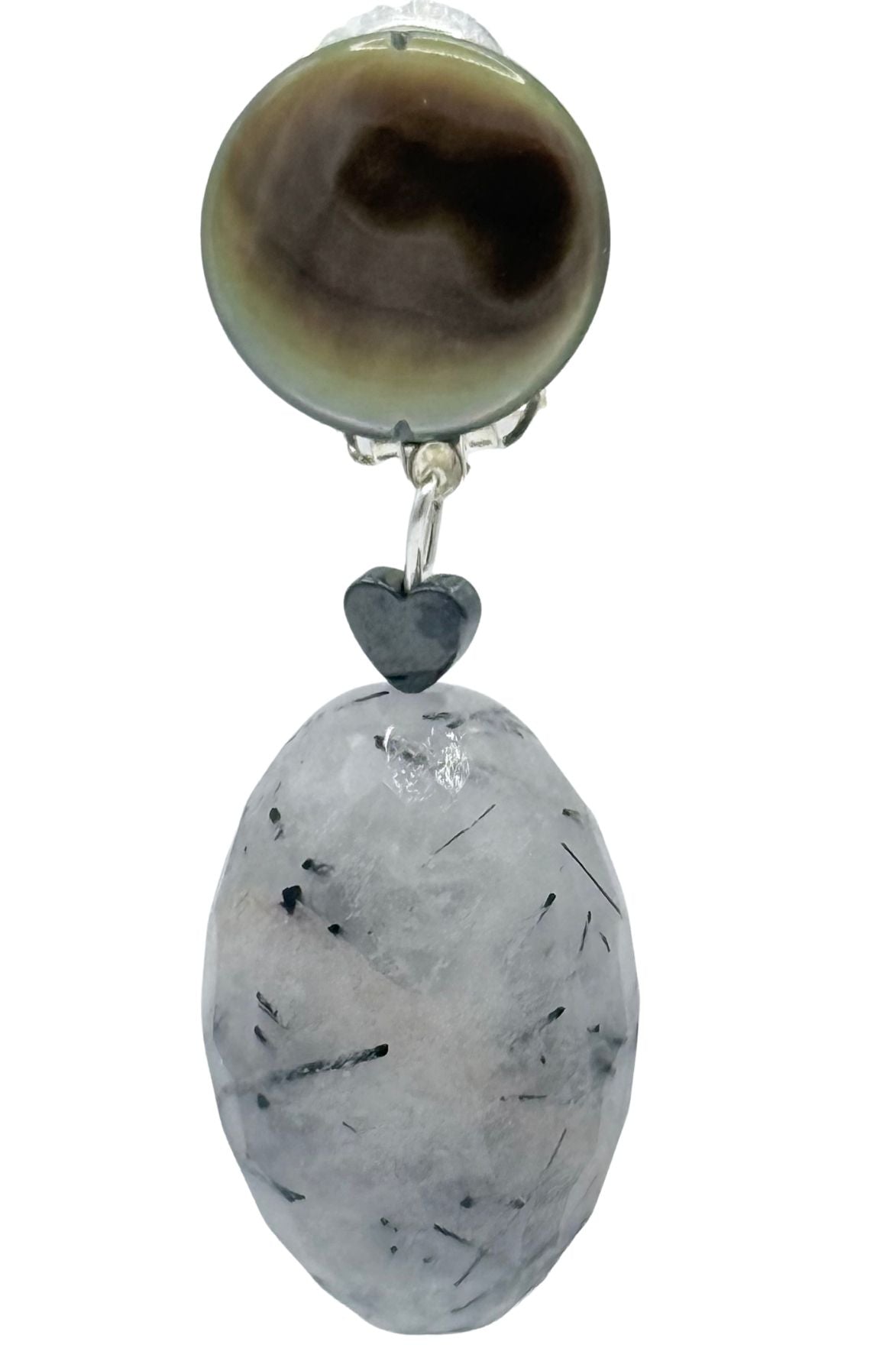 BOUCLES D'OREILLES CLIP EN QUARTZ RUTILE GRIS