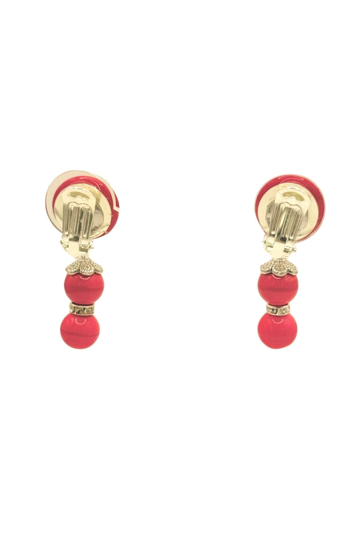 BOUCLES D'OREILLES CLIPS ROUGE VERMILLON ET ARGENT