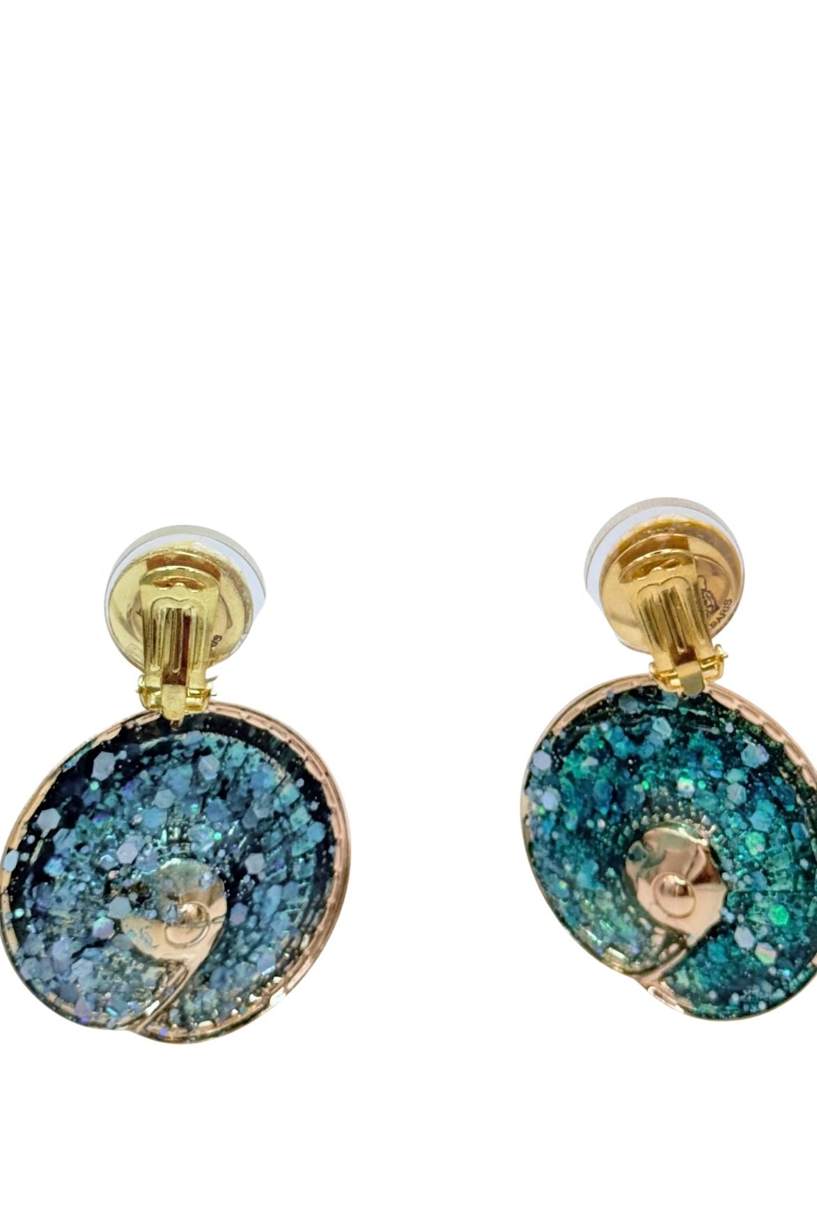 BOUCLES D'OREILLES CLIPS EN NACRE JAUNE ET METAL DOUBLE TURQUOISE