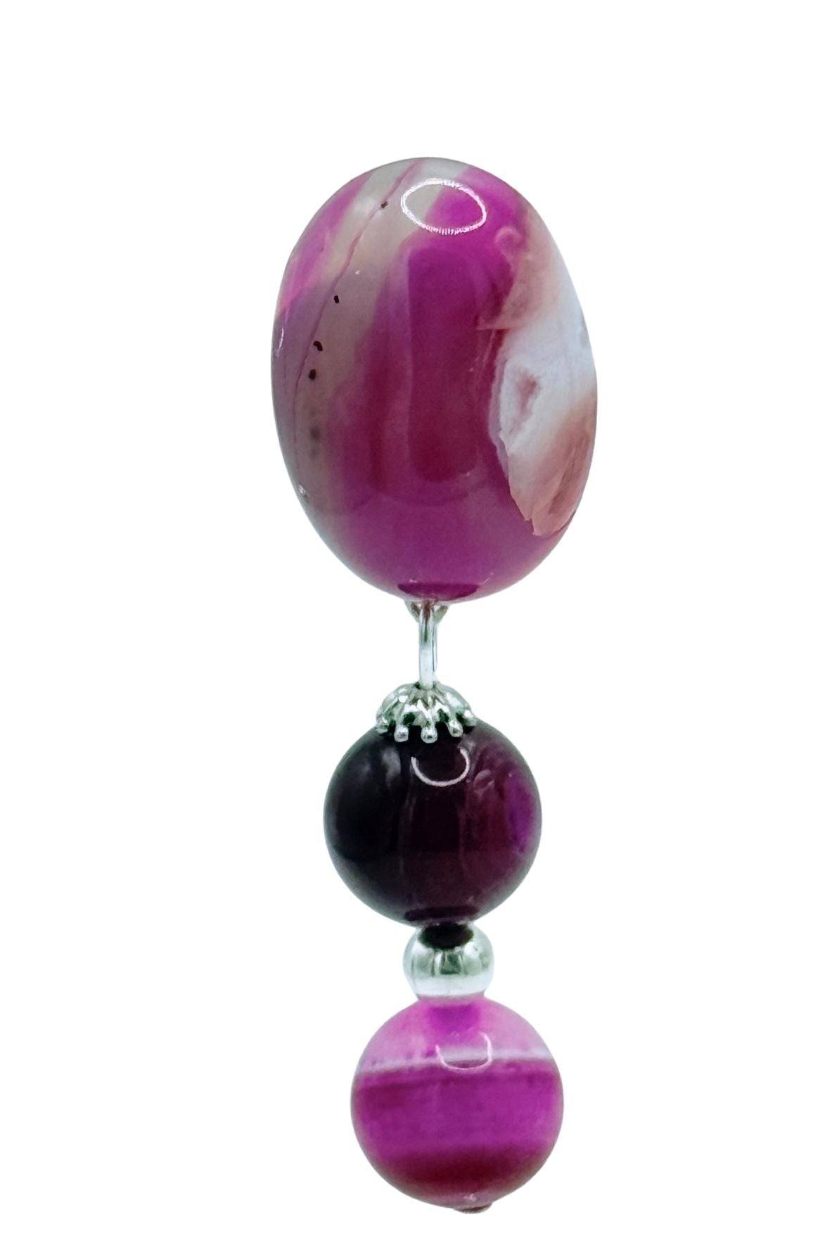 BOUCLES D'OREILLES CLIPS AGATES ROSES FUSHIA