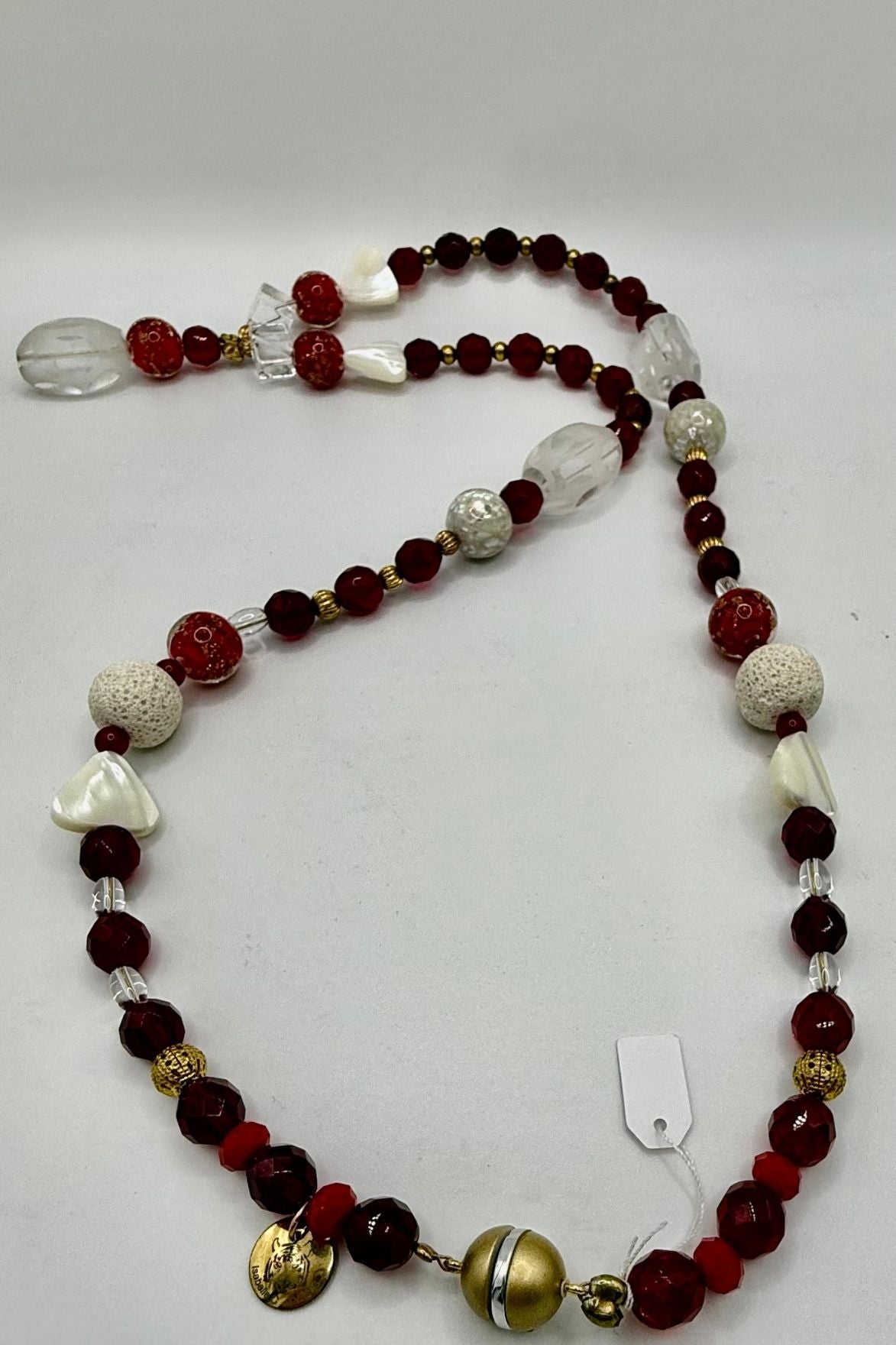 SAUTOIR ROUGE en cristal rouge, cristal de roche