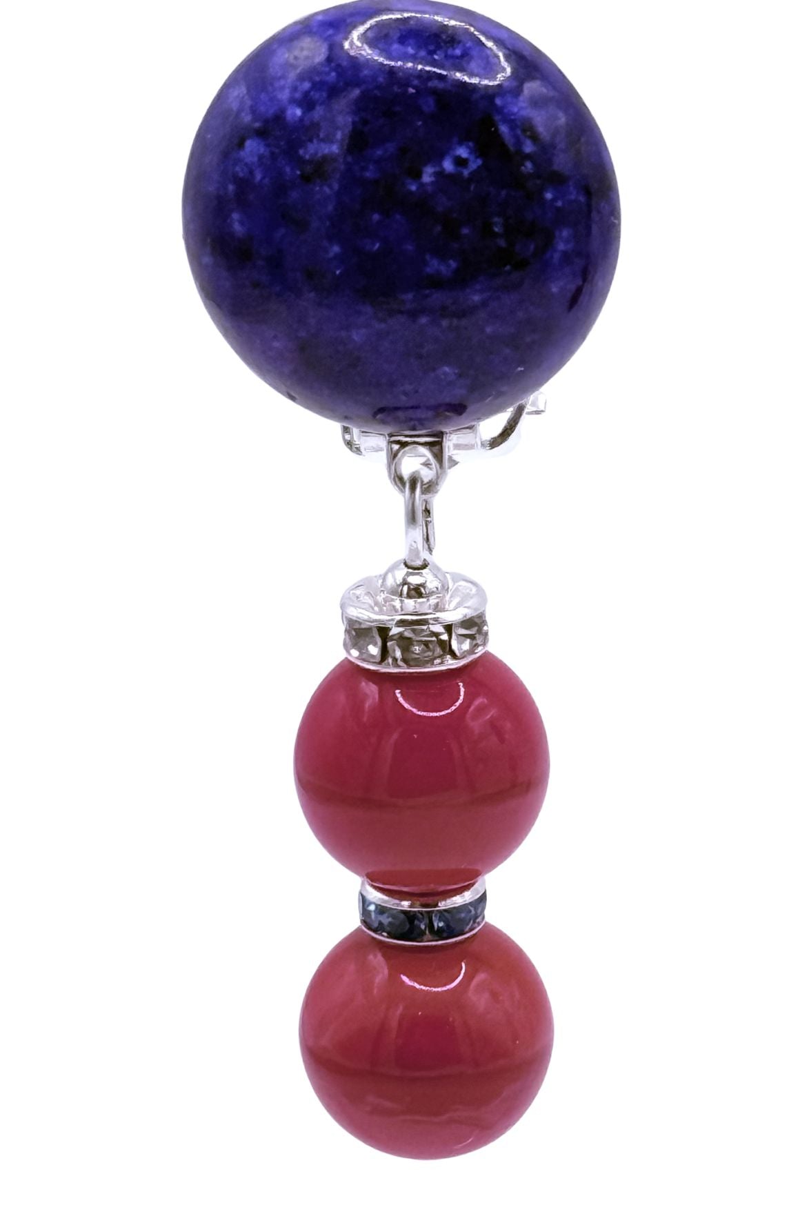 BOUCLES D'OREILLES CLIPS EN LAPIS LAZULI ET COQUILLAGE ROUGE