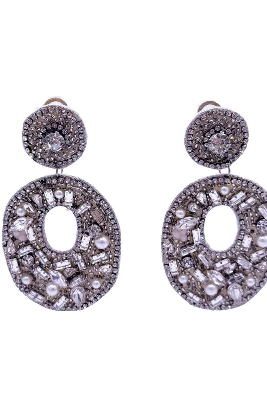 BOUCLES D'OREILLES CLIPS A PERLES ET STRASS SUR APPLIQUE