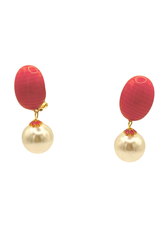 BOUCLES D'OREILLES CLIP RESINE ET PERLES FANTAISIE