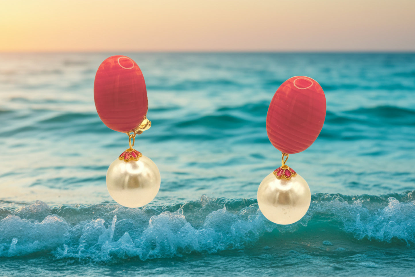 BOUCLES D'OREILLES CLIP RESINE ET PERLES FANTAISIE