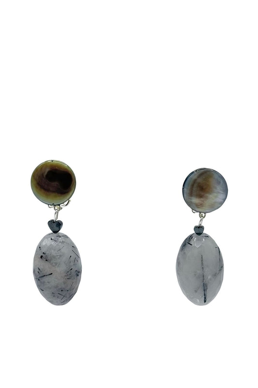 BOUCLES D'OREILLES CLIP EN QUARTZ RUTILE GRIS