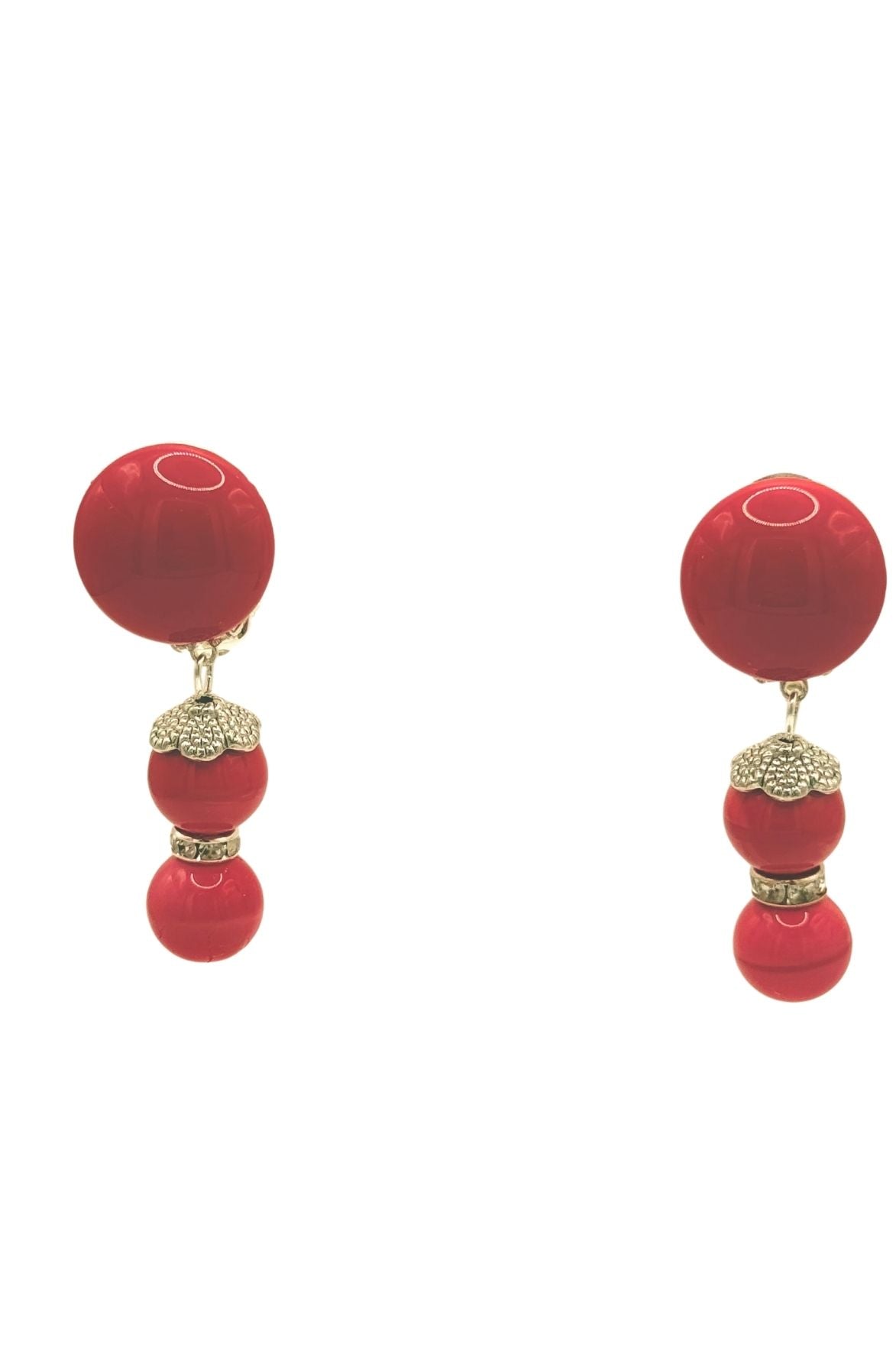 BOUCLES D'OREILLES CLIPS ROUGE VERMILLON ET ARGENT