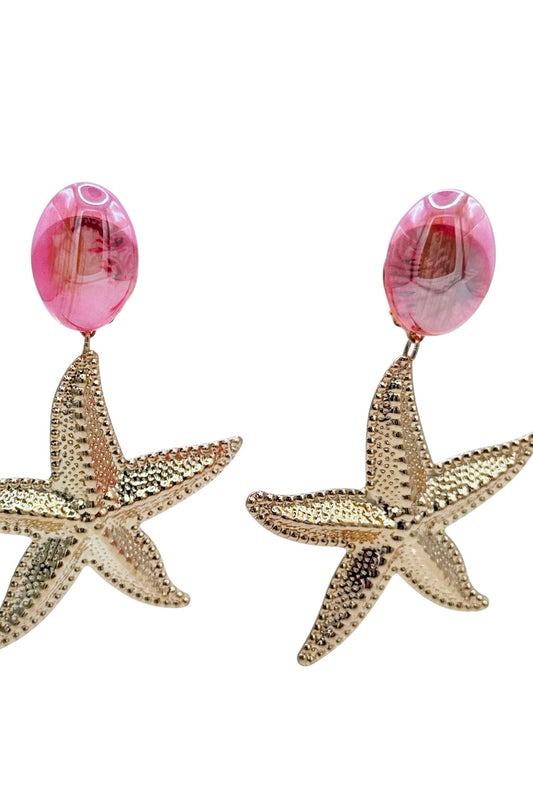 BOUCLES D'OREILLES CLIPS ROSES ET ETOILE DE MER PLAQUE OR