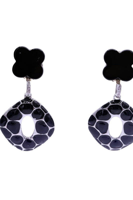 BOUCLES D'OREILLES CLIPS METAL ET ONYX NOIR