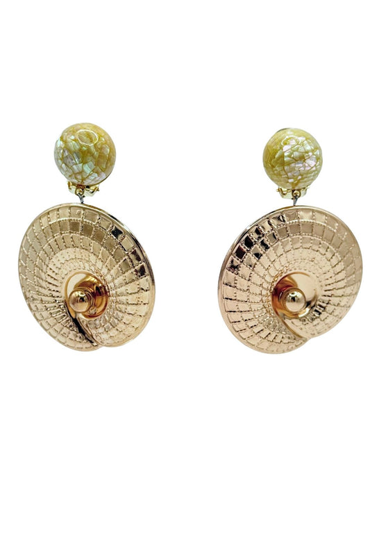 BOUCLES D'OREILLES CLIPS EN NACRE JAUNE ET METAL DOUBLE TURQUOISE