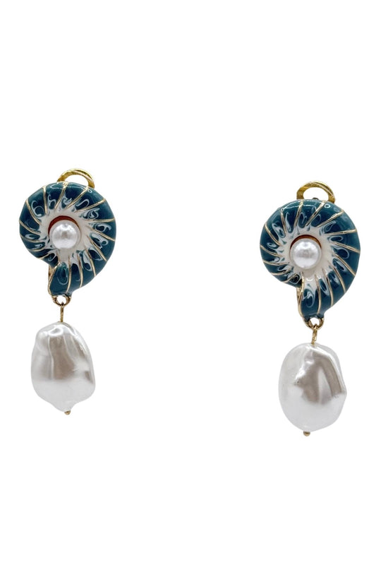 BOUCLES D'OREILLES CLIPS METAL COQUILLAGE ET PERLE FANTAISIE