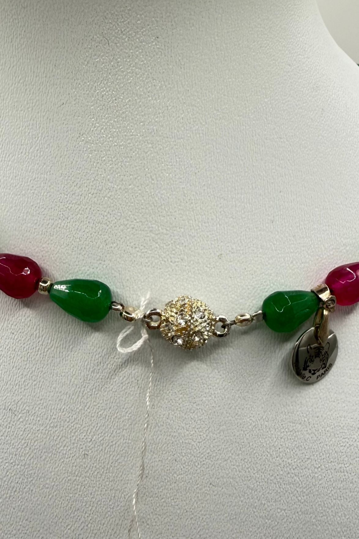 Collier en argent jade vert et agates roses fushia