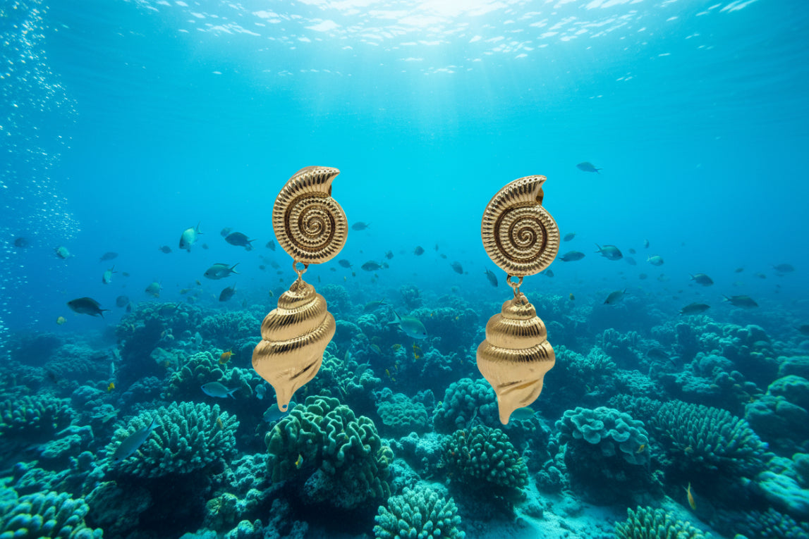 BOUCLES D'OREILLES CLIPS PLAQUE OR ESCARGOT DES MERS