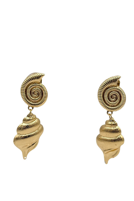 BOUCLES D'OREILLES CLIPS PLAQUE OR ESCARGOT DES MERS