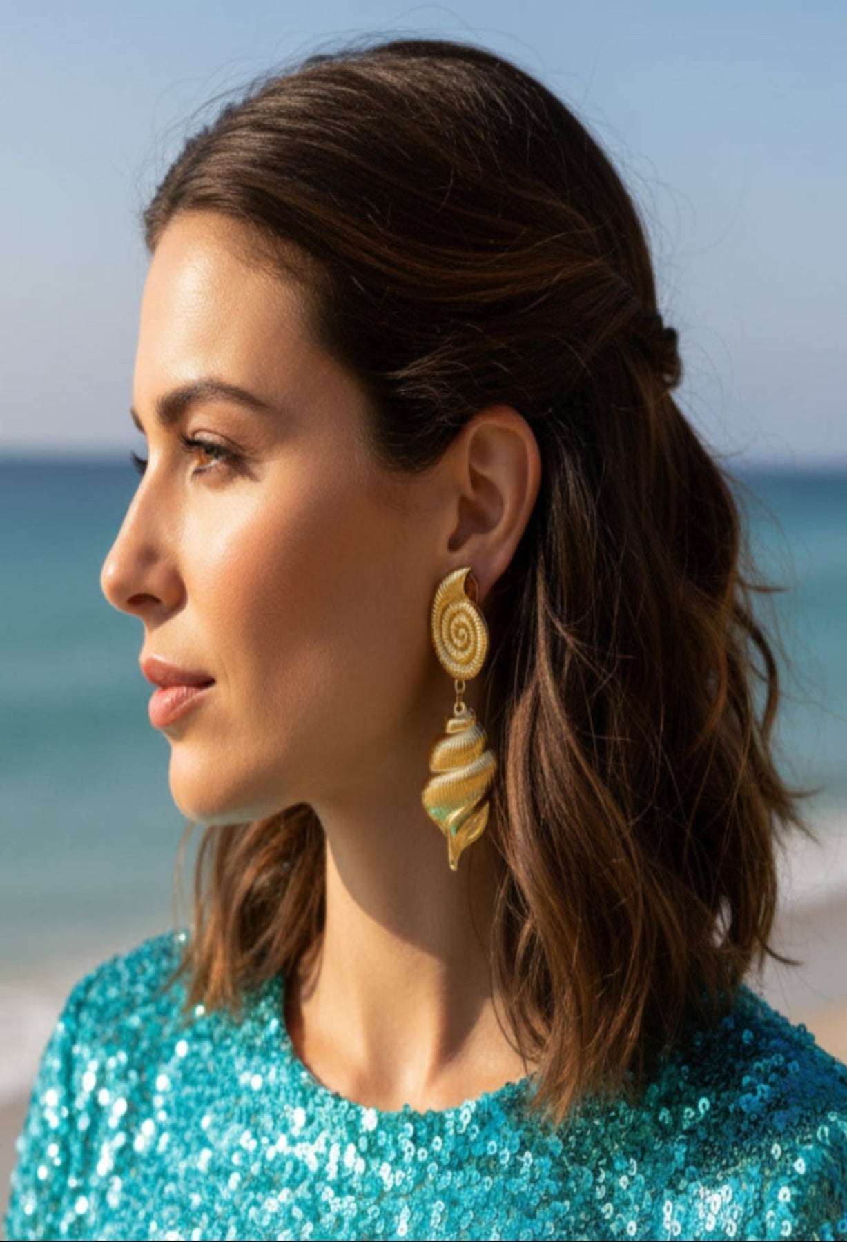 BOUCLES D'OREILLES CLIPS PLAQUE OR ESCARGOT DES MERS