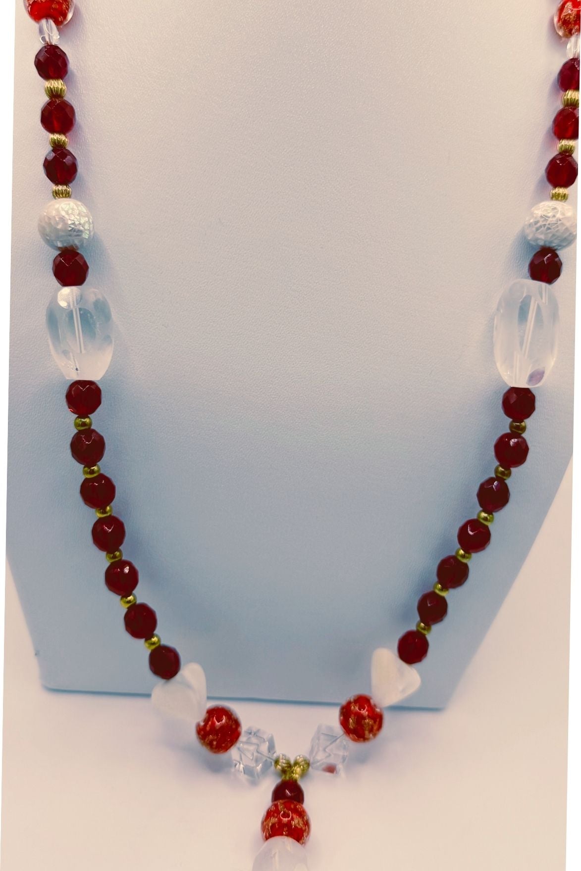 SAUTOIR ROUGE en cristal rouge, cristal de roche