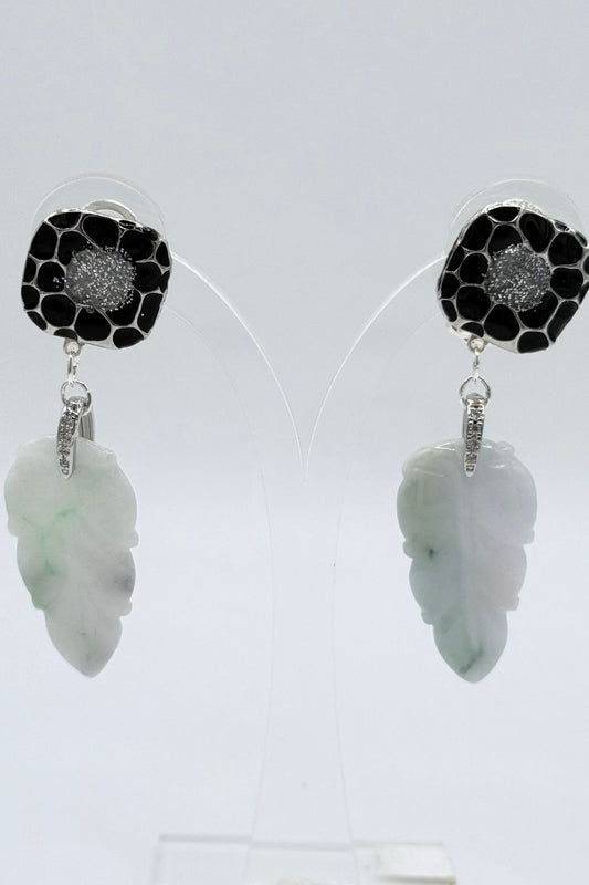 BOUCLES D'OREILLES CLIPS FEUILLE JADE