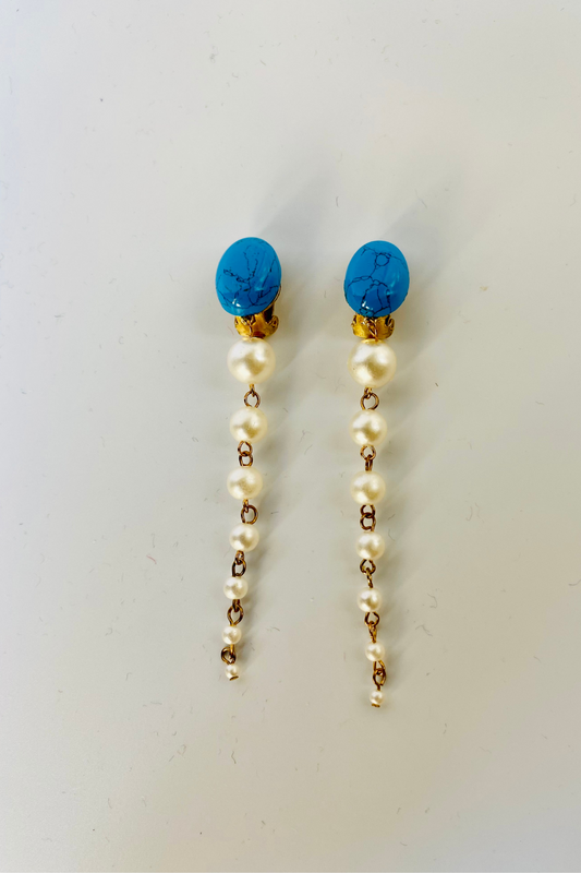 Clips en turquoise et perles fantaisie